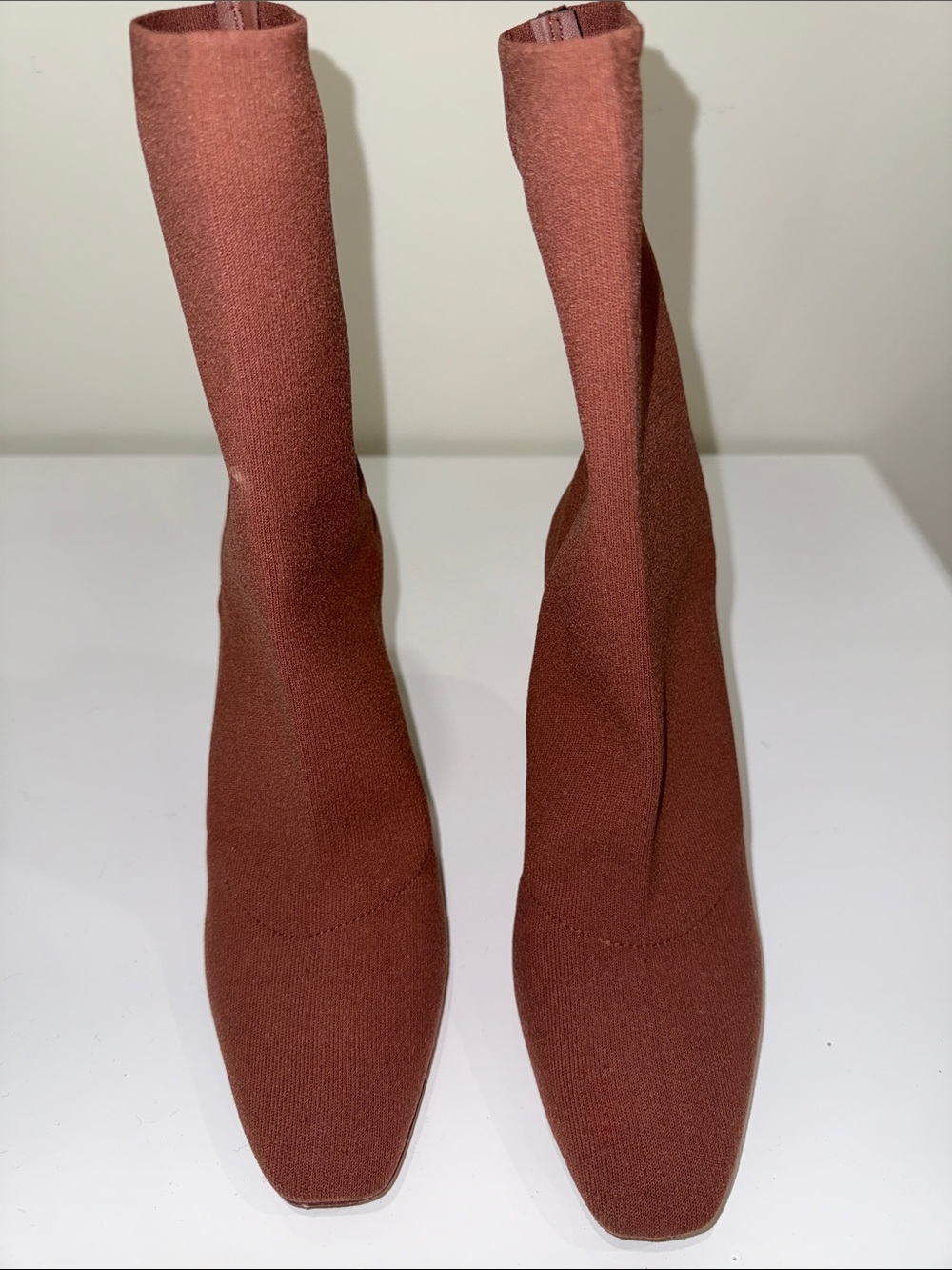 Aldo Rust Brown Stretch Sock Ankle Boots